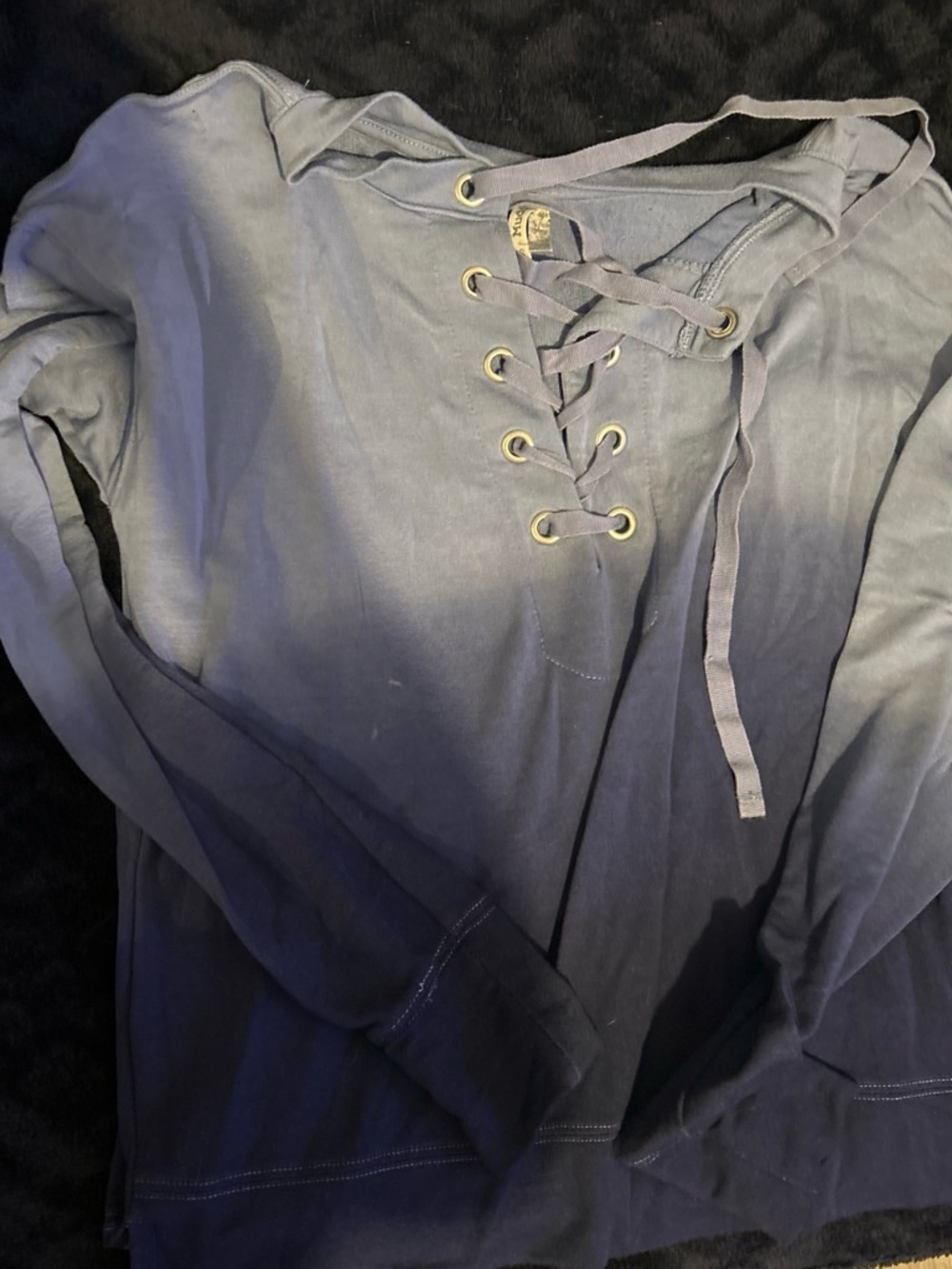 Lace-Up Long Sleeve Shirt - Blue Ombre